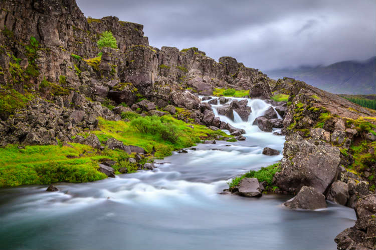 Waterfall in Thingvellir National Park Iceland