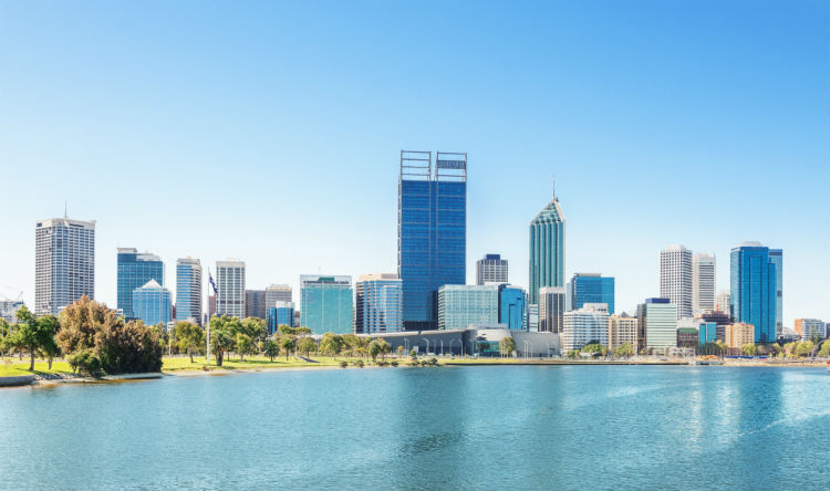 The Perth skyline on a sunny day