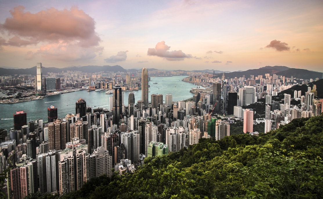 The skyline of Hong Kong taken from the mountains. 