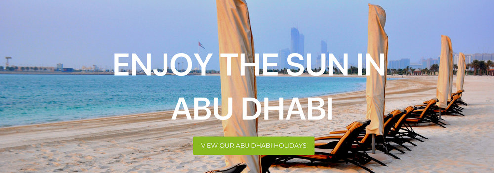 A banner that says "Enjoy the Sun in Abu Dhabi"