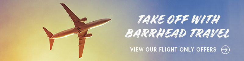 A banner that says "take off with Barrhead Travel"