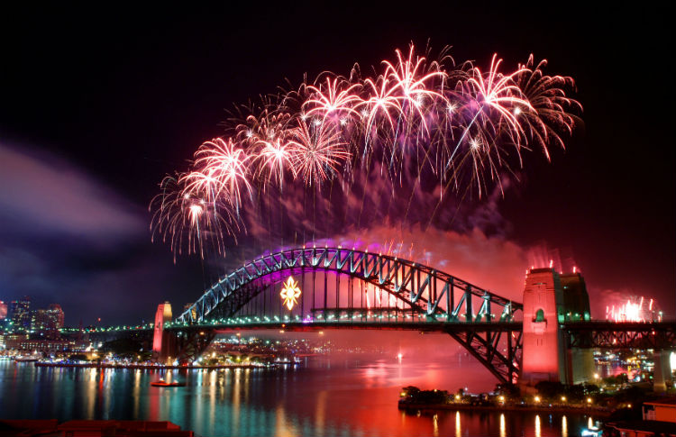 Sydney Harbour Bridge and fireworks.jpg