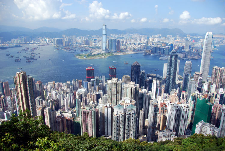 The skyline of Hong Kong from an birds eye view