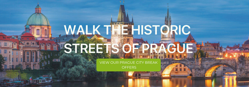 A banner that says "Walk the Historic Streets of Prague"