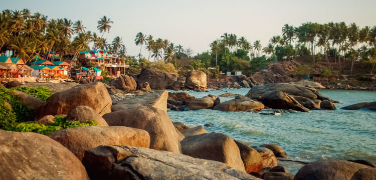 A rocky beach in Goa