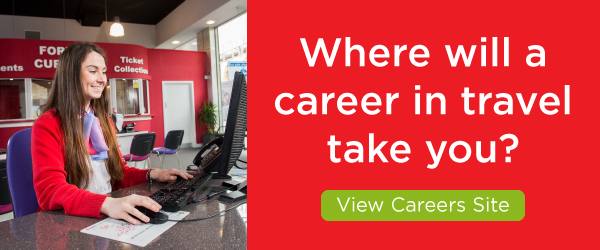 A banner that says "Where will a career in travel take you?"