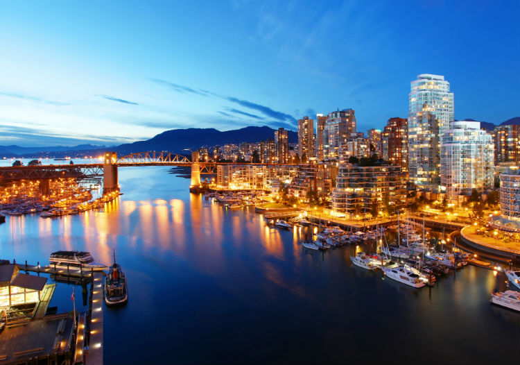 Vancouver in Canada at night