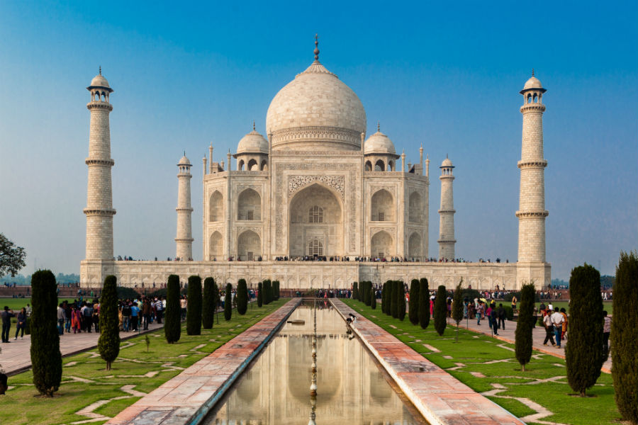 The taj mahal in India from the front. 