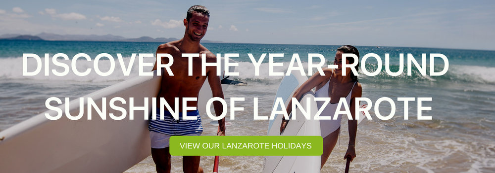 A banner that says "Discover The Year-Round Sunshine of Lanzarote"