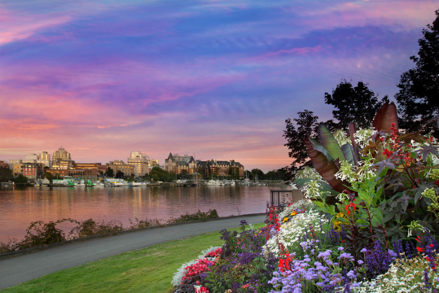 Sunset at Victoria Inner Harbour in British Columbia