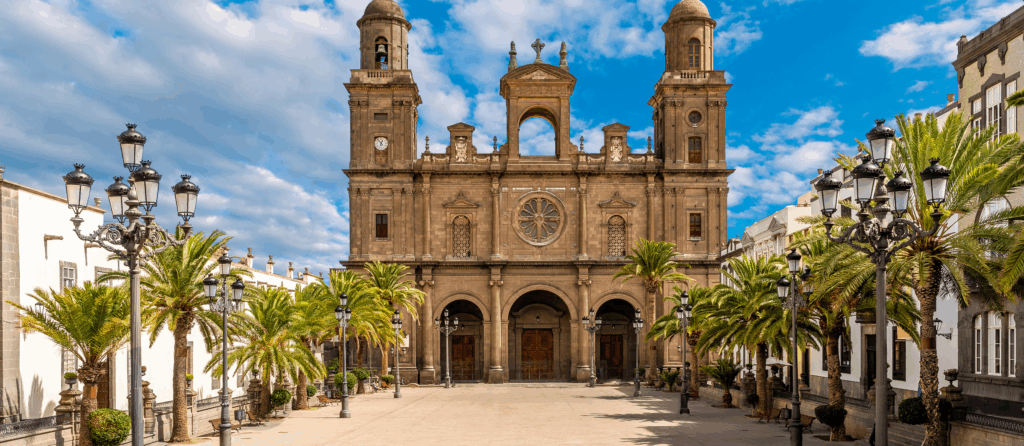 Landscape with Cathedral Santa Ana Vegueta in Las Palmas, Gran Canaria, Canary Islands, Spain
